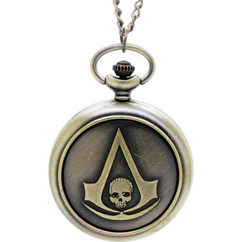 10pcs in) Vintage heavy metals Skull Quartz flip pocket watch necklace party promotion cosplay unique gift