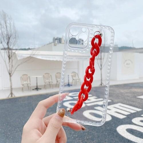 Transparent Chain Wristband Protective Case for IPhone 12 11 Pro Max XR X XS Max 7 8 Plus Cute Phone Case Cover Soft Coque Funda