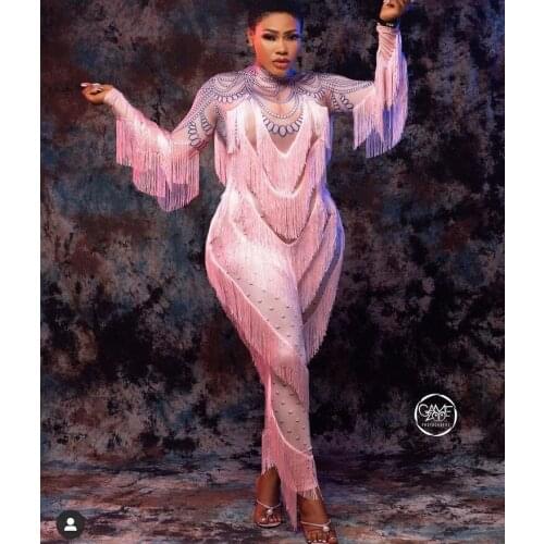 3D Print Fake Rhinestone Colorful Tassel Long Sleeves Jumpsuit Women Dancer Leggings Romper Singer Stage Performance Show Outfit