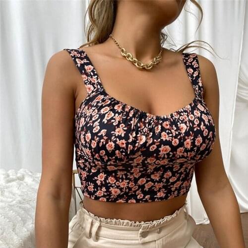 Sweet Cute Floral Graphics Crop Tops Women Camisole 2021 Summer New Stree Casual Wear Bohemia Sleeveless Tees Vest Female