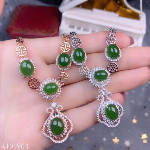 KJJEAXCMY boutique jewelry 925 sterling silver inlaid natural Hetian Biyu female necklace pendant support test