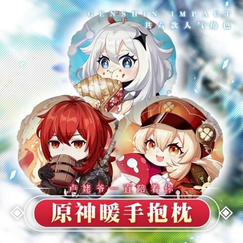 2021 Anime Genshin Impact Paimon Qiqi Klee Diluc Keqing Hand Warmer Throw Pillow Cushion Warm Winter Cartoon Plush Toys Cosplay