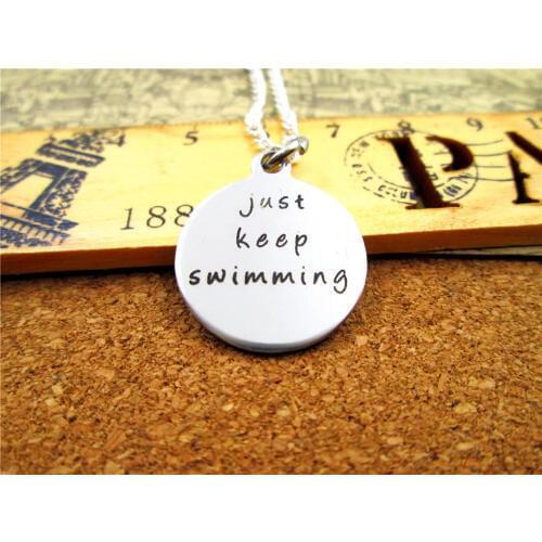 3pcs/lot Fashion stainless steel necklace "just keep swimming" Charms Pendant necklace Jewelry Gift more style for choosing