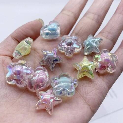 30Pcs Acrylic Star Flowre Heart String Hole Garment Beads Ornament DIY Craft Supplies Hair Accessories Earring Jewelry Materials