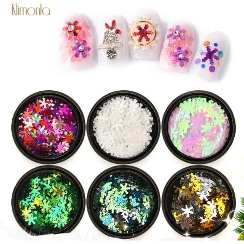 6 Bottles Mix Color Nail Sequins Laser Glitter Nail Art Christmas Snowflakes Decoration Manicure DIY Nail Stickers