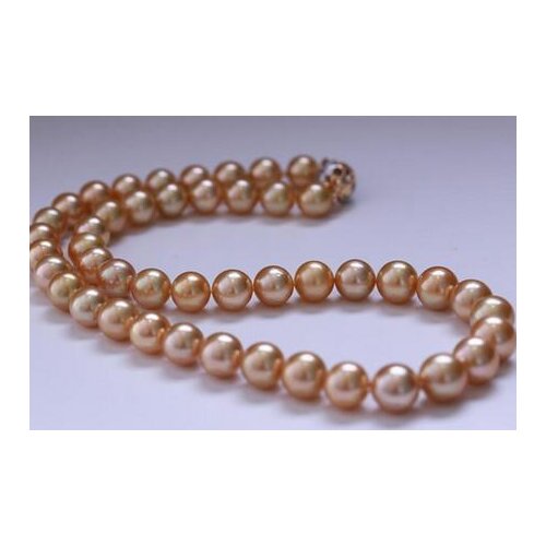 AAAelegant 9-10mm south sea gold pink pearl necklace 18inch 925s KKK