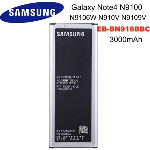 SAMSUNG Original Phone Battery EB-BN916BBC 3000mAh For Samsung Galaxy NOTE4 N9100 N9106W N9108V N9109V Note 4 Batteries + NFC