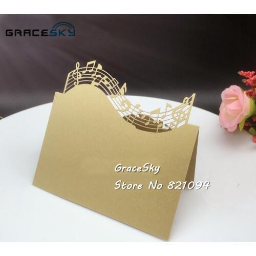 50pcs free shipping musical note pattern Laser cutting Paper Table Name Place Cards and cake wrapper Party Decoration