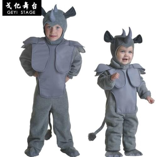 Kids Boy Rhino Onesies Kigurumi Costume Bull Cartoon Animal Halloween Party Rhinoceros Jumpsuits Pyjamas Suit