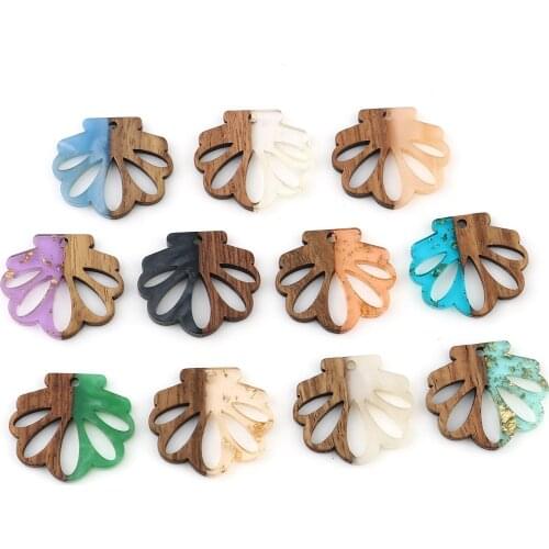 DoreenBeads Resin & Natural Wood Effect Resin Charms Shell Hollow Colorful Pendants DIY Making Earrings Jewelry 28mm x 25mm,3PCs