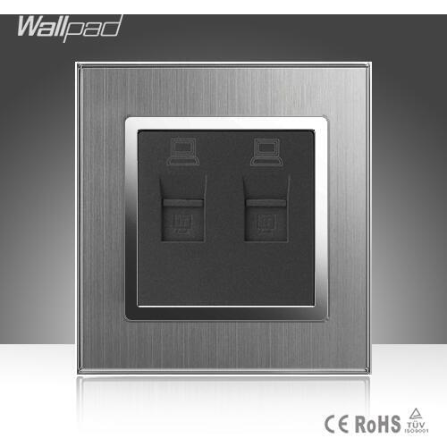 RJ45 Double DATA Socket Wallpad 110-250V Satin Metal Frame Double NET Lan Cable DATA Net Jack Plug Port Wall Socket