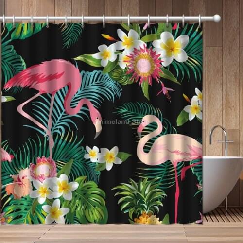 Ins Style Hawaii Flamingo 3D Print Shower Curtain Bathroom Set With Waterproof Hook Bath Curtains Cartoon Kids African Funny