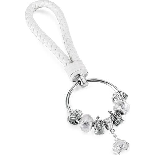 KEORMA Luxury Crown Series Bead Key Chain Crown Shape Pendant & Beads Faced Crystal Charms Beads Key Chain for Great Key Chain