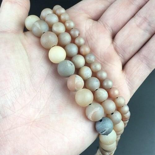 Round Pink Drusy Clusters Crude Metallic Coated Agates Beads For Jewelry Making DIY Charms Bracelet Ear Studs 15'' 6/8/10mm