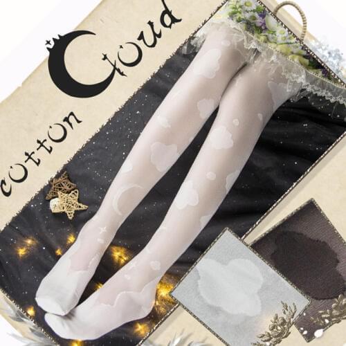 Sweet Sheer Summer Long Stockings Cotton Cloud Patterned Thigh High Stockings by Yidhra