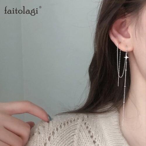 2 Pcs/Set Tassel Earring for Women Shining Star Pendant Hoop Earring Ear Stud Long Chain Ladies Piercing Ear Jewelry Gift