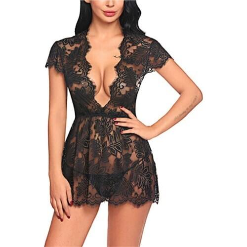 Women Sexy Nightwear S-XL Lace Nightgown Sleepwear Dress G-String Sexy Lingerie Robe Summer Negligee Babydoll Nightwear