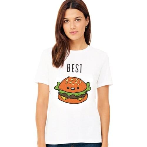 Fashion Cute Tops Summer Short Sleeve Matching Clothes T-shirt Women Best Watercolor Cartoon Hamburger Pattern T Shirt