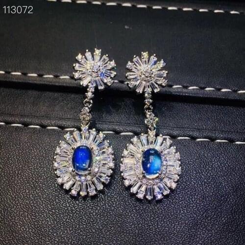 Fashion Flower Net natural blue moonstone drop earrings Natural gem stone earrings 925 silver female earrings party gift jewelry