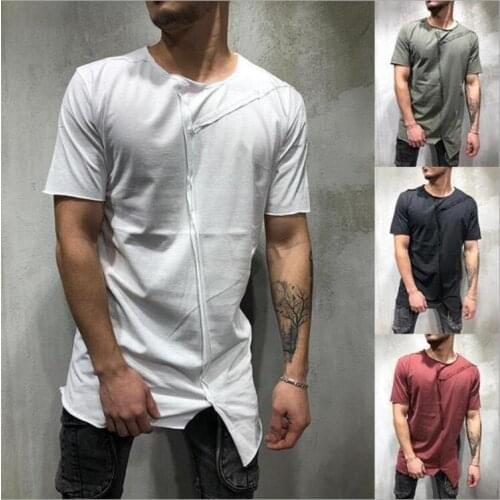 Mens Short Sleeve T-shirt hiphop Tie Dye Short Sleeve Tee Shirt Fashions Asymmetric Short Sleeve T-Shirt Basic Long Tops Tee