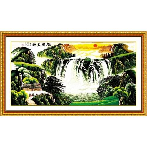Rising Sun(1) cross stitch kit Chinese mountain river pattern count print canvas embroidery DIY handmade needlework supplies bag
