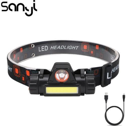 SANYI 2 Modes Headlamp USB Recharging Built-in Battery Head Light XPE COB Headlight 3800 LM Flashlight Head