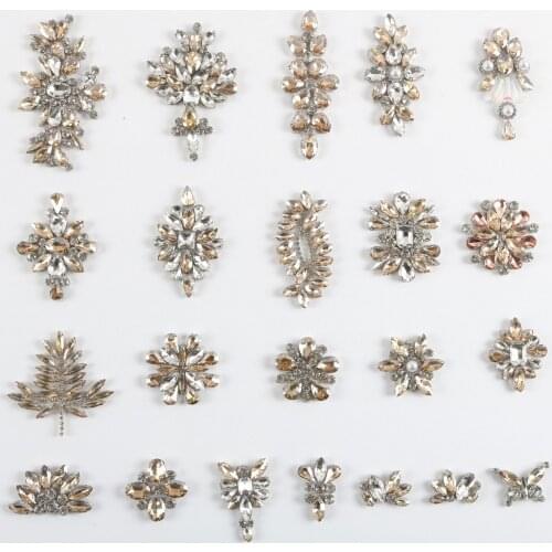 Golden Shadow Flower beaded crystal patches iron on Clothing accessories Apparel Shoes Bags decoration patch