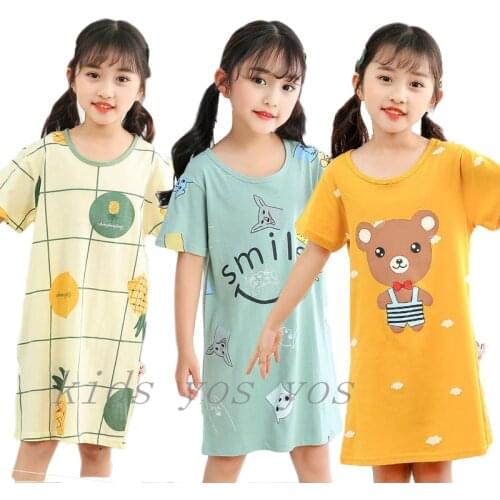 Cotton Nightdress Baby Girls Pajamas Dresses Childrens Clothing Sleepskirt Cartoon Summer Nightgown Kids Sleepwear Teenage Suit