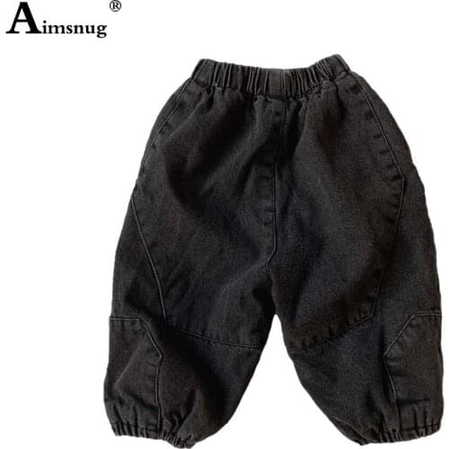 2021 Autumn Kids Jeans Unisex Boys Girls Elastic Waist Demin Pants Streetwear Black Blue Fashion Trouses Children Jeans Pantalon