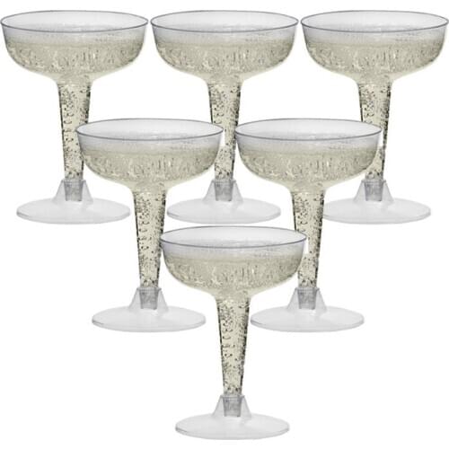 6Pcs Plastic Champagne Flutes Disposable Glasses for Parties Glitter Wedding Party Plastic Toasting Clear Cup