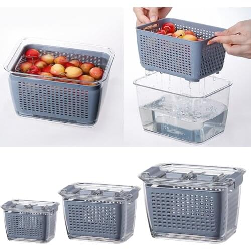 Plastic Storage Box Fresh-Keeping Box Refrigerator Fruit Vegetable Cleaning Drain Crisper Storage Containers With Lid Kitchen