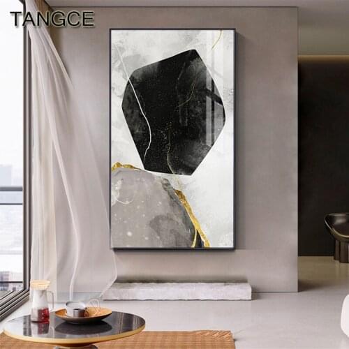Abstract Gray Black Block Canvas Painting Geometric Pattern Posters Prints Yellow Wall Art Pictures for Living Room Nordic Decor