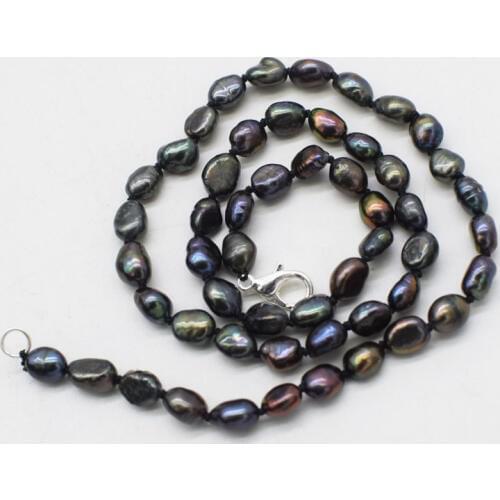 Freshwater pearlsl black baroque 5-9mm necklace 16inch wholesale beads nature FPPJ