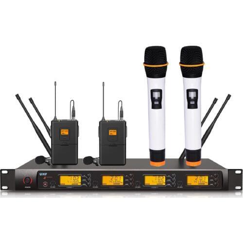 Bolymic professional 4 channels PLL lapel handheld wireless microphone microfone system