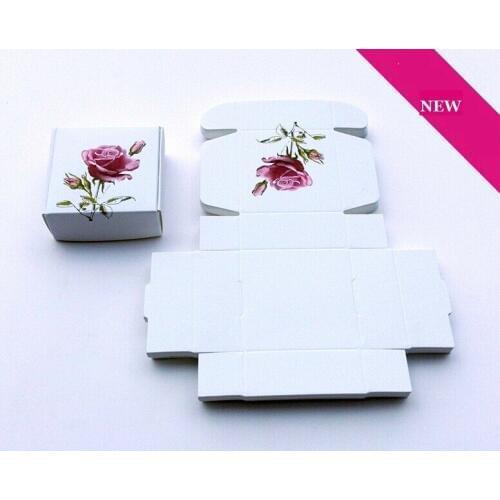 Size:7.5*7.5*3cm Creative Lavender Pattern Paper Packaging Box White Cardboard Box Paper Folding Paper Box 30pcs/lot