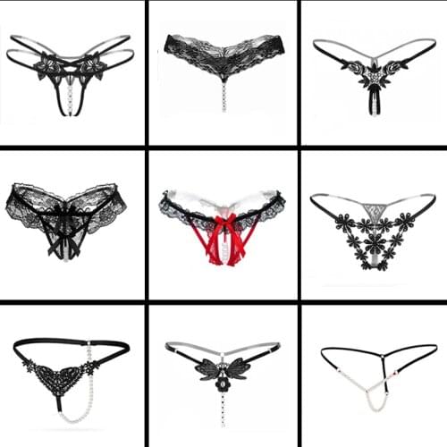 Sexy Women Underwear Panties Female Massage Pearl Lingerie G-stings Hollow Thong Young Girls Hot Embroidery Lace T-back Panties