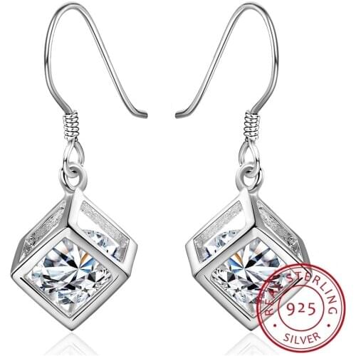 Hollow Cube W/ Aaa Cz Zirconia 925 Sterling Silver Drop Dangle Threader Through Earrings For Women Girls Fine Jewelry Aros
