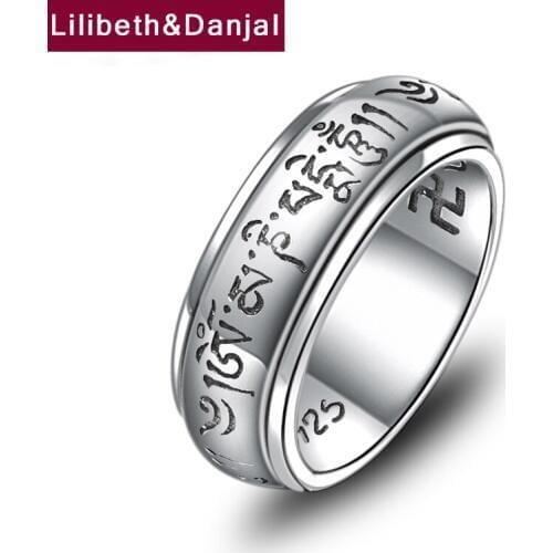 Fashion Ethnic Buddha Ring 100% 925 Sterling Silver Jewelry Men Women Rotatable Heart Sutra Mantra Lucky Couple Ring 2021 R90