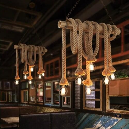 Vintage Hemp rope Pendant Lamp Retro Countryside wicker Pendant Lights With 6Lights For Dinning Room,Living Room