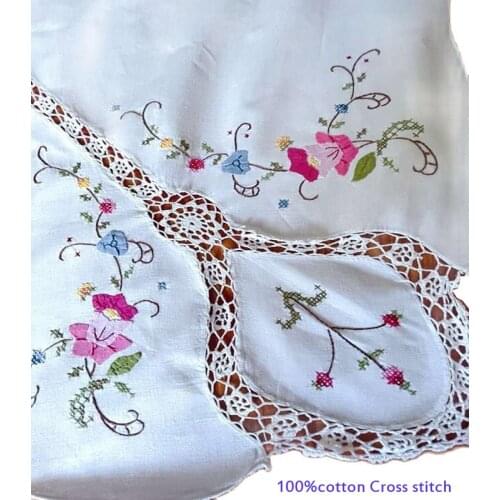 High-end handmade lace Cross stitch Tablecloth 100%cotton Table Cover cloth kitchen Christmas Wedding party home decor