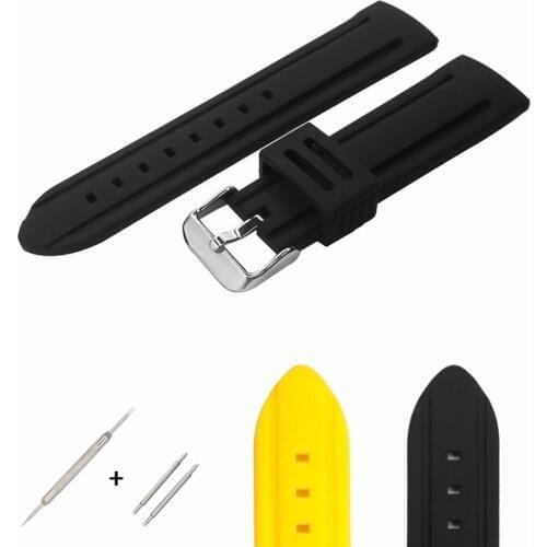 YQI High Quality Silicone Watch Strap 20mm 22mm 24mm Watch Band Black Yellow Soft Watchband Waterproof for Men Wrist Watch