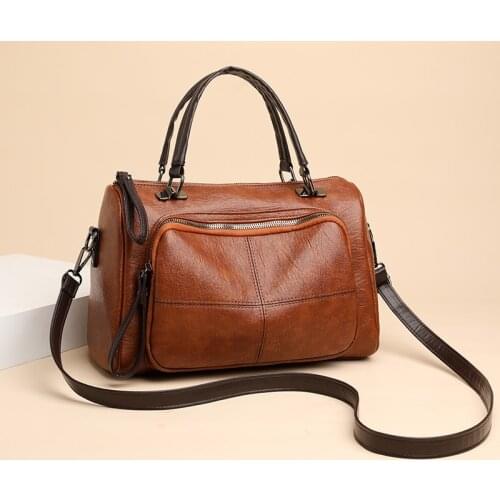 Women Shoulder BagRetro Large Capacity Soft PU Leather Crossbody Bag Female Casual Boston Designer Messenger Handbag Totes bags