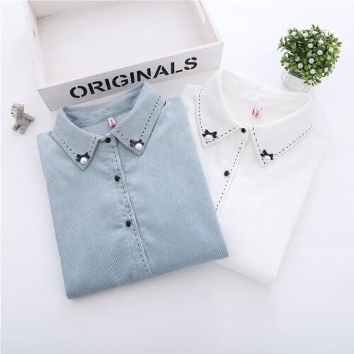 New Women Blouse Casual Long Sleeve Shirt Autumn New Ins Loose Turn-down Collar Versatile Embroidery Corduroy Shirt Solid Color