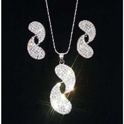 Silver necklace set with earrings high quality long earrings for women full stone jewelry sets sexy girl wedding gift