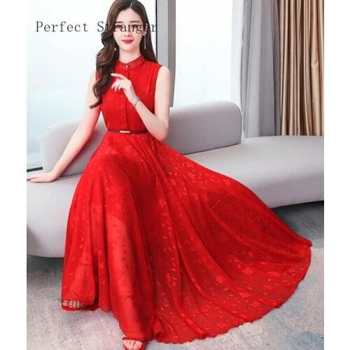 2020 Summer New Arrival High Quality Bohemian Style Elegant Solid Color Sleeveless Women Long Chiffon Dress