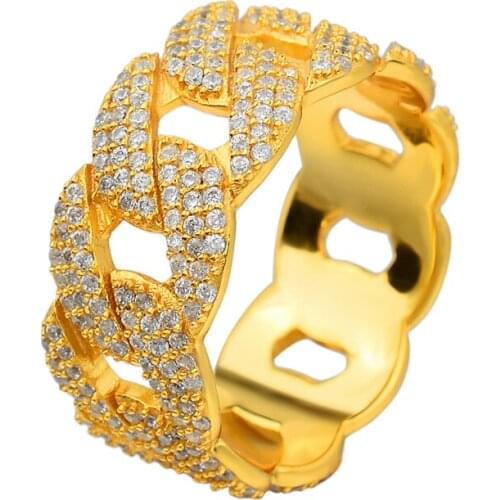 OTIY Custom Hip Hop Iced Out Bling Charm Cuban Prong Ring Mens Gold Color Cubic Zirconia Ring For Men Women Jewelry