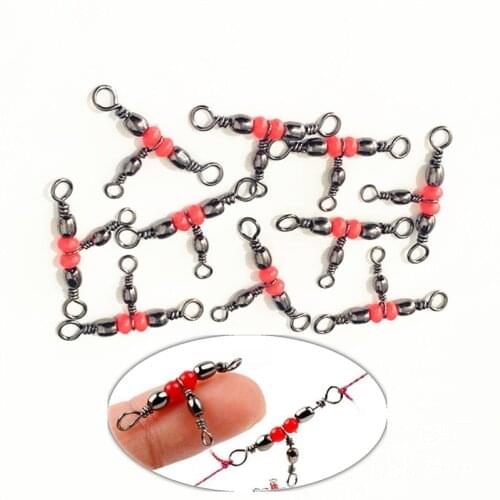 1/5/10pcs Fishing Snap Swivel 3 Way Barrel Swivel Ring Fishhook Lure Line Connector with Beads Fishing Accessory Fishing Gadgets