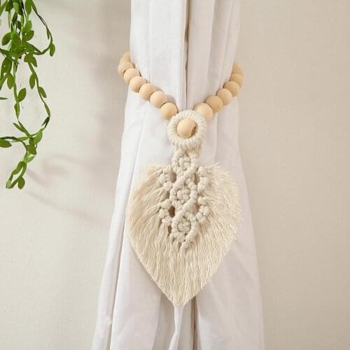 1pc Beaded Design Leaf Macrame Curtain Tiebacks Hand Woven Curtain Holdback Tie Rings for Living Room Bedroom Home Decorations