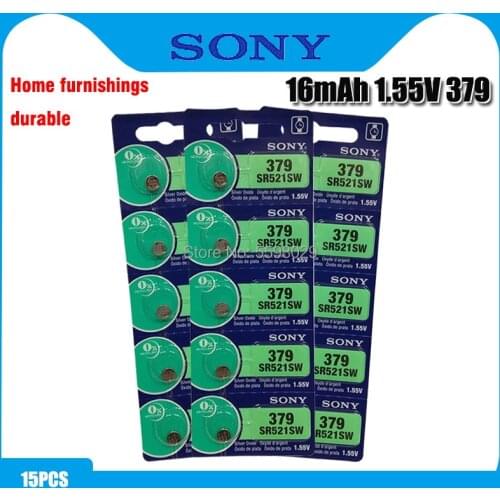 15PC 100% Original SONY 379 SR521SW AG0 D379 SR63 V379 1.55V Silver oxide Button Coin Cell Batteries For watch toy MADE IN JAPAN