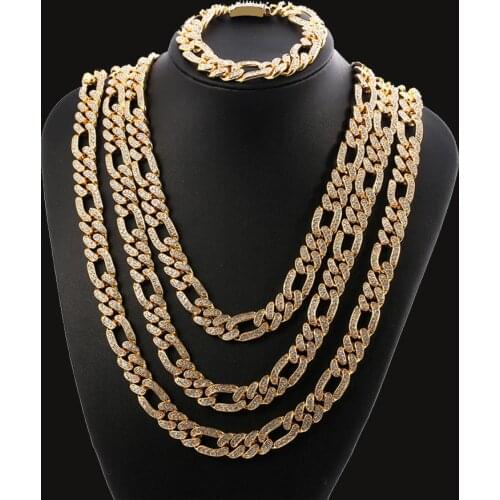 13mm Miami Cuban Chain Link Silver Color Necklaces 2 Row Full Iced Out Rhinestones Jewelry for Mens Hip Hop Chains
